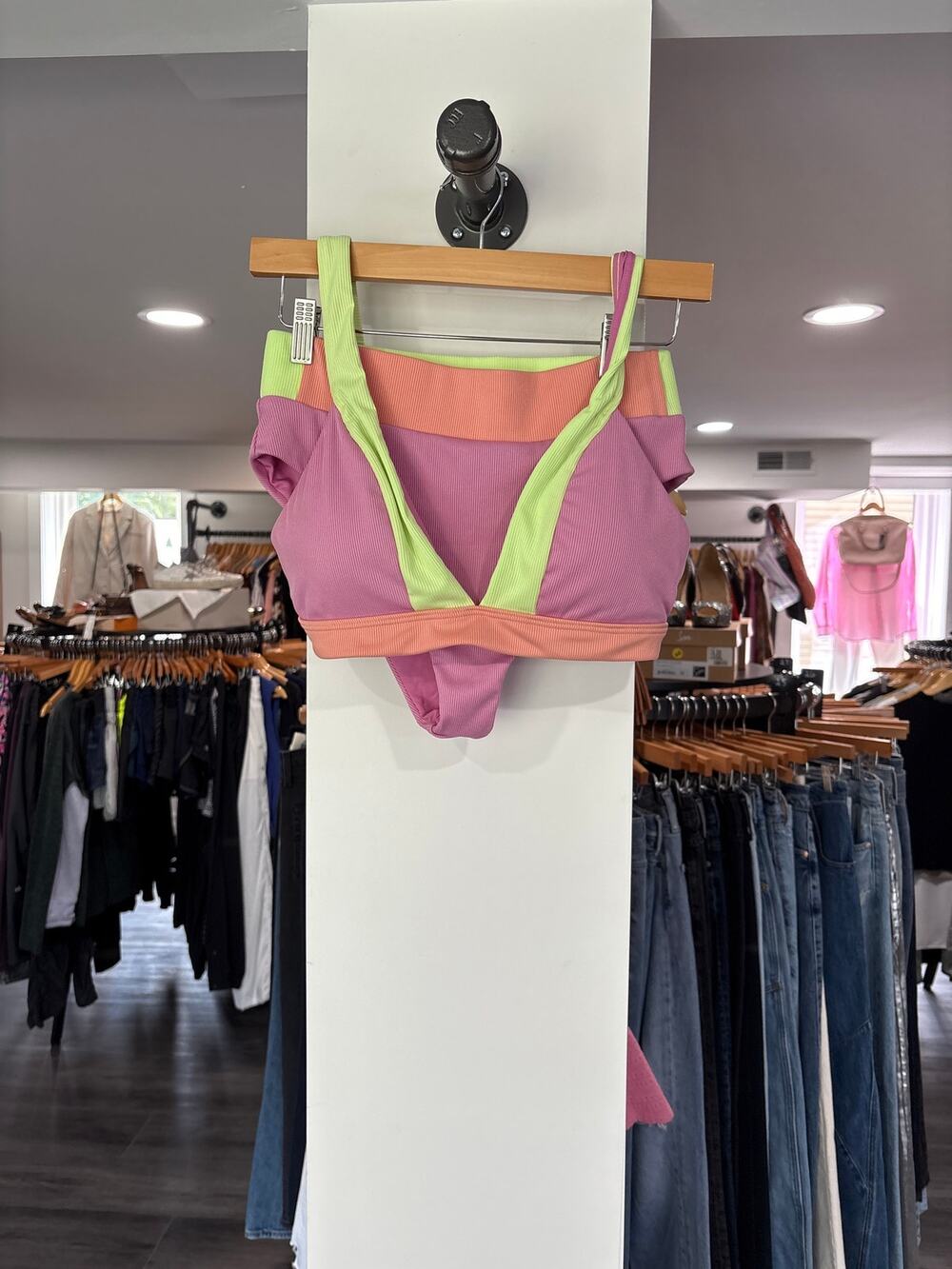 NWT Infamous Swim Bikini Set High Rise Bottoms Triangle Top Size L